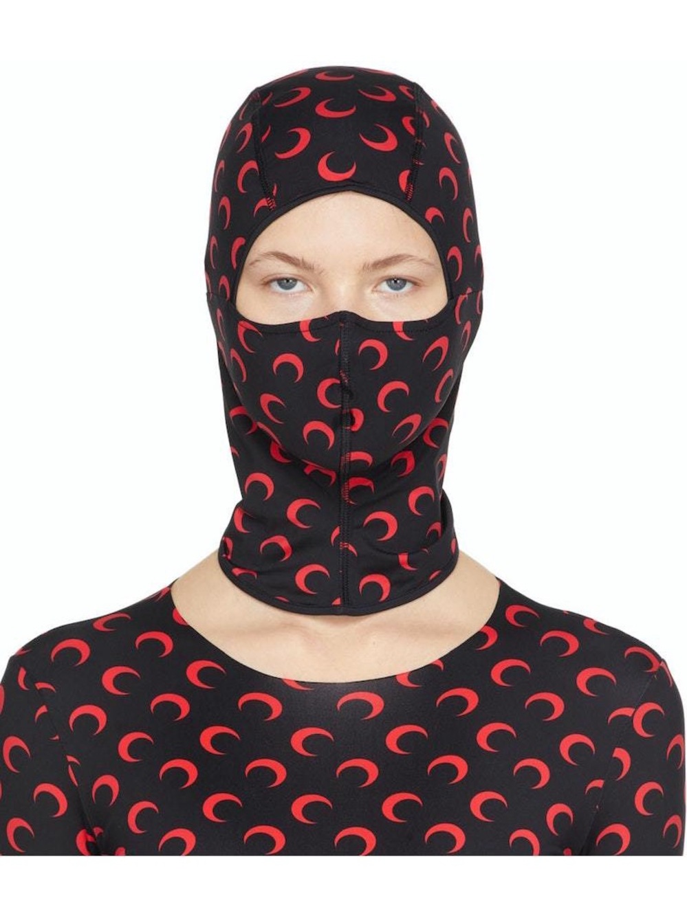 Marine Serre Recycled Moon Jersey Balaclava Hood - OS - Black and Red